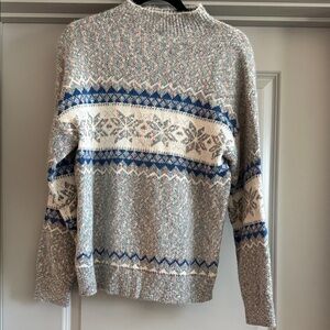 Cozy Fair Isle Snowflake Knit Sweater - Blue & Cream